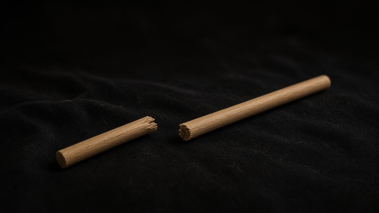 A wooden wand broken in two